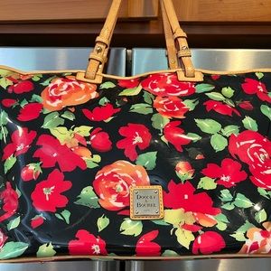 Dooney & Bourke Black with Green & Red Floral Tote